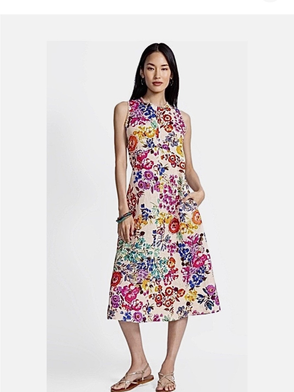Sleeveless Floral Midi Dress in Multicolor
